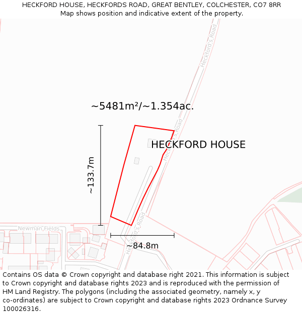 HECKFORD HOUSE, HECKFORDS ROAD, GREAT BENTLEY, COLCHESTER, CO7 8RR: Plot and title map