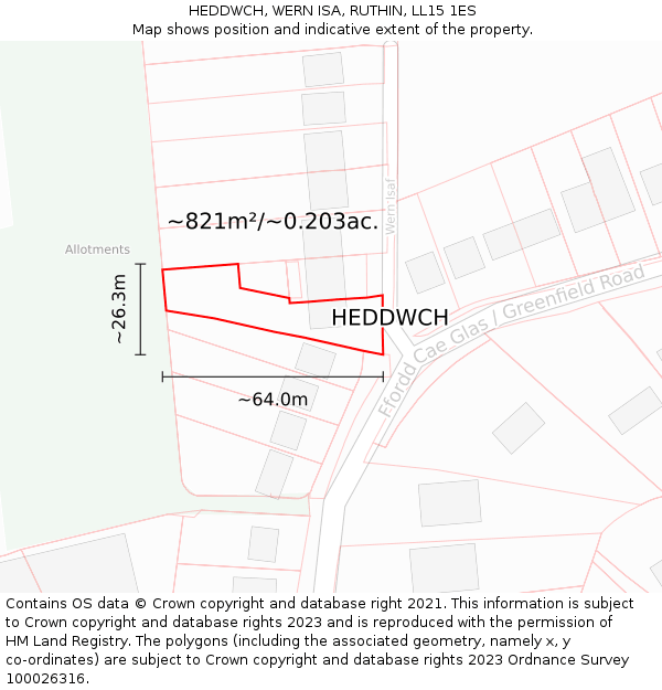 HEDDWCH, WERN ISA, RUTHIN, LL15 1ES: Plot and title map