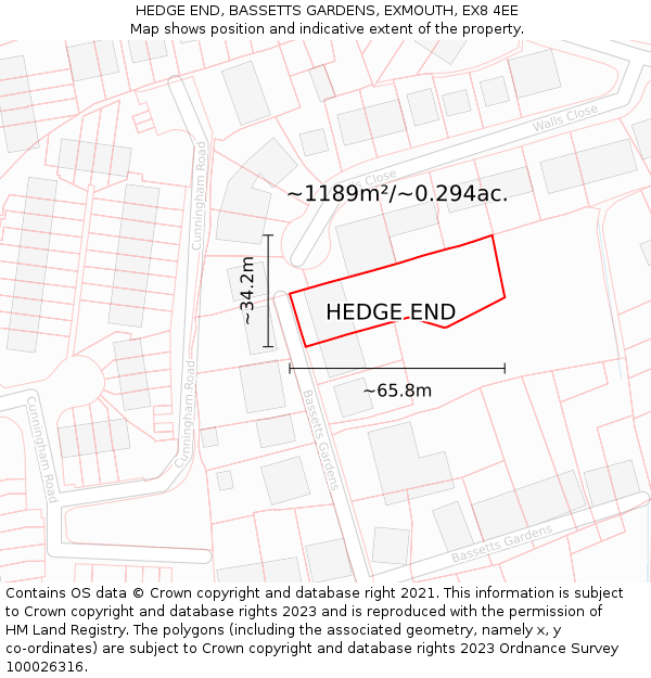 HEDGE END, BASSETTS GARDENS, EXMOUTH, EX8 4EE: Plot and title map