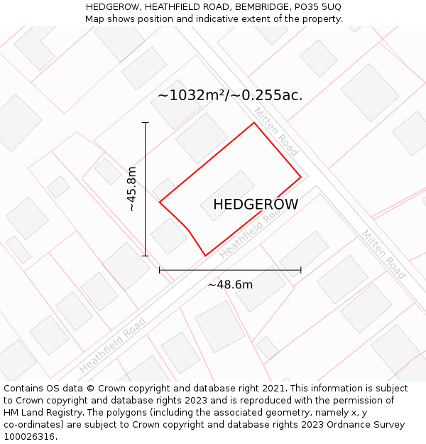 HEDGEROW, HEATHFIELD ROAD, BEMBRIDGE, PO35 5UQ: Plot and title map