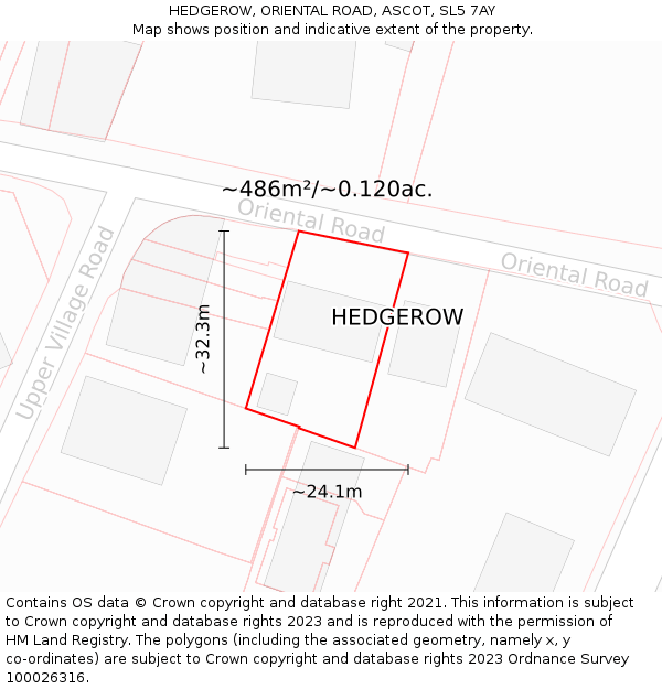 HEDGEROW, ORIENTAL ROAD, ASCOT, SL5 7AY: Plot and title map