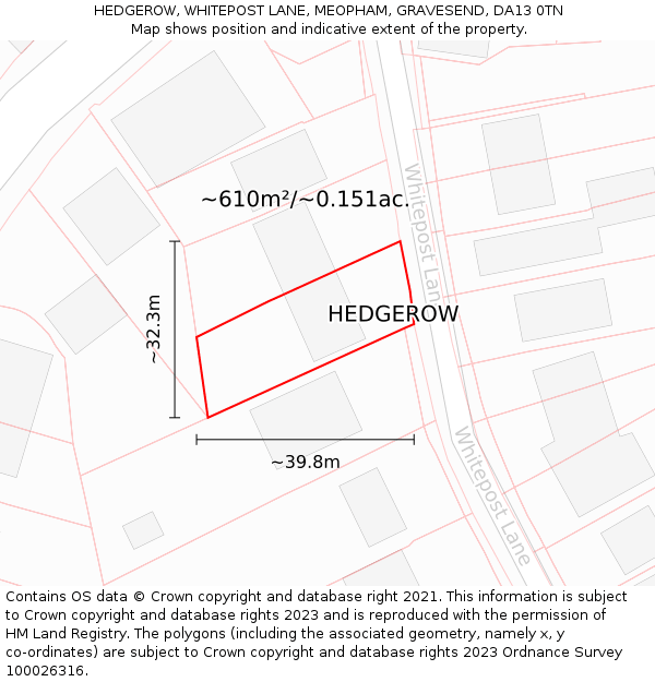 HEDGEROW, WHITEPOST LANE, MEOPHAM, GRAVESEND, DA13 0TN: Plot and title map