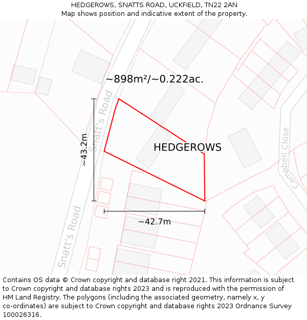 HEDGEROWS, SNATTS ROAD, UCKFIELD, TN22 2AN: Plot and title map