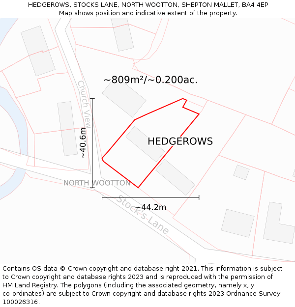 HEDGEROWS, STOCKS LANE, NORTH WOOTTON, SHEPTON MALLET, BA4 4EP: Plot and title map