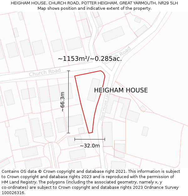 HEIGHAM HOUSE, CHURCH ROAD, POTTER HEIGHAM, GREAT YARMOUTH, NR29 5LH: Plot and title map