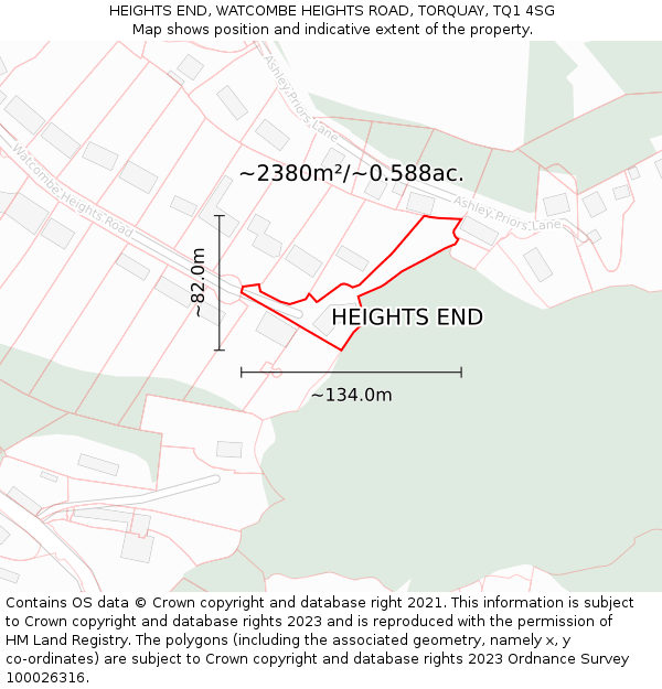 HEIGHTS END, WATCOMBE HEIGHTS ROAD, TORQUAY, TQ1 4SG: Plot and title map