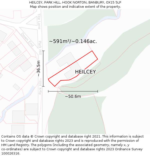 HEILCEY, PARK HILL, HOOK NORTON, BANBURY, OX15 5LP: Plot and title map