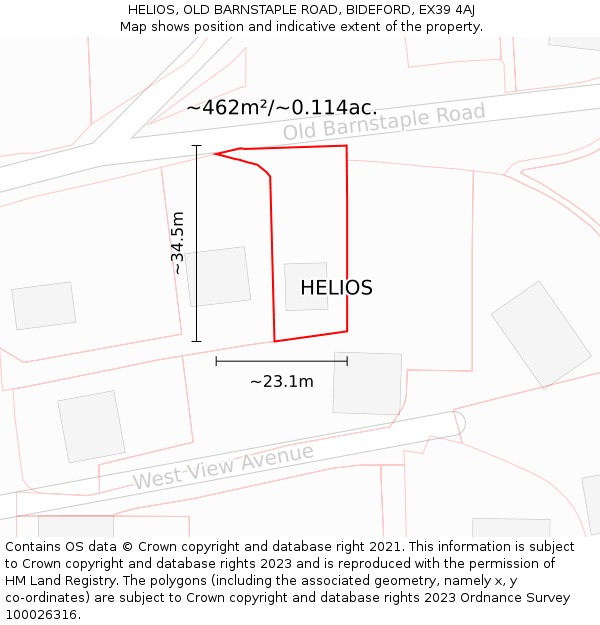 HELIOS, OLD BARNSTAPLE ROAD, BIDEFORD, EX39 4AJ: Plot and title map