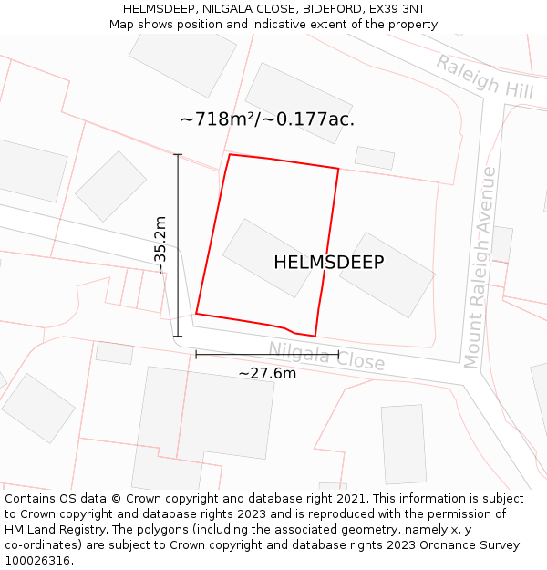 HELMSDEEP, NILGALA CLOSE, BIDEFORD, EX39 3NT: Plot and title map