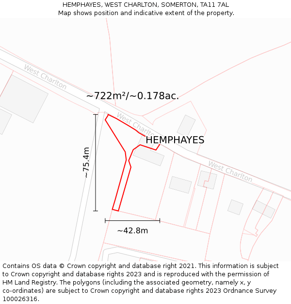 HEMPHAYES, WEST CHARLTON, SOMERTON, TA11 7AL: Plot and title map