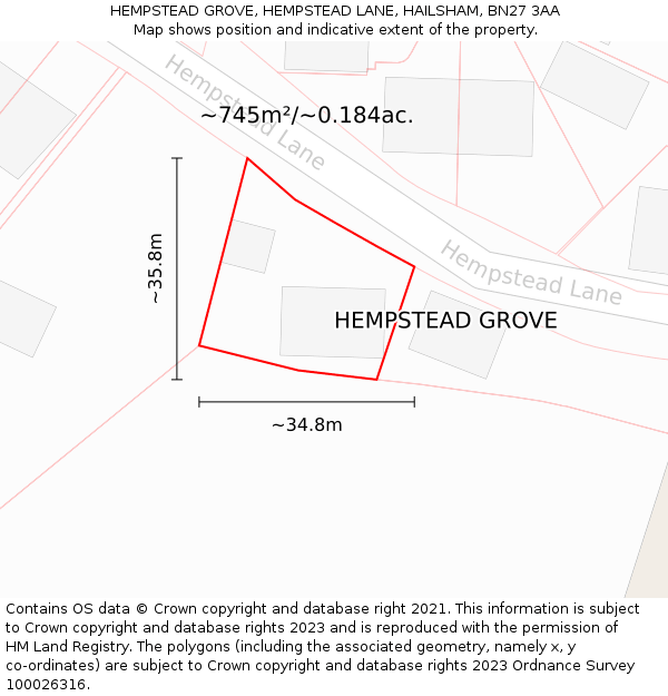 HEMPSTEAD GROVE, HEMPSTEAD LANE, HAILSHAM, BN27 3AA: Plot and title map