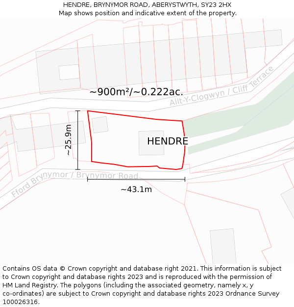 HENDRE, BRYNYMOR ROAD, ABERYSTWYTH, SY23 2HX: Plot and title map