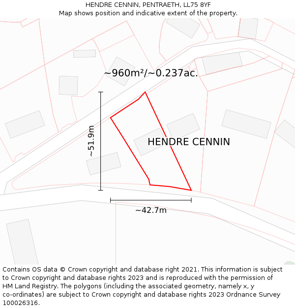 HENDRE CENNIN, PENTRAETH, LL75 8YF: Plot and title map