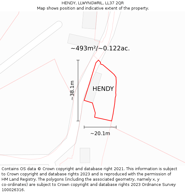 HENDY, LLWYNGWRIL, LL37 2QR: Plot and title map