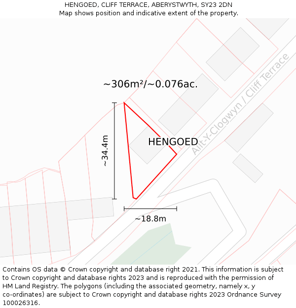 HENGOED, CLIFF TERRACE, ABERYSTWYTH, SY23 2DN: Plot and title map