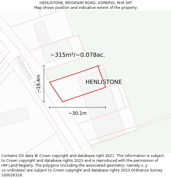 HENLISTONE, RIDGEWAY ROAD, DORKING, RH4 3AT: Plot and title map