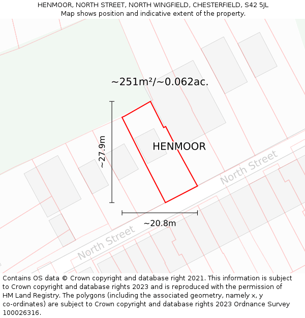 HENMOOR, NORTH STREET, NORTH WINGFIELD, CHESTERFIELD, S42 5JL: Plot and title map