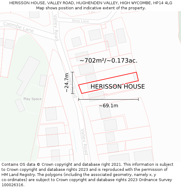 HERISSON HOUSE, VALLEY ROAD, HUGHENDEN VALLEY, HIGH WYCOMBE, HP14 4LG: Plot and title map
