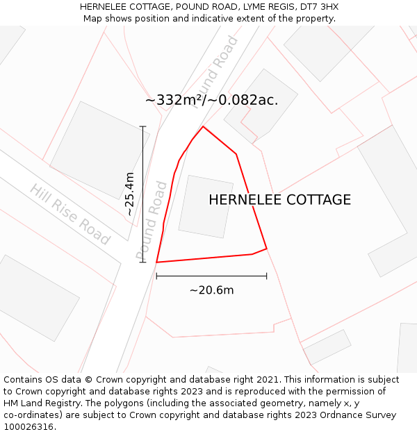 HERNELEE COTTAGE, POUND ROAD, LYME REGIS, DT7 3HX: Plot and title map