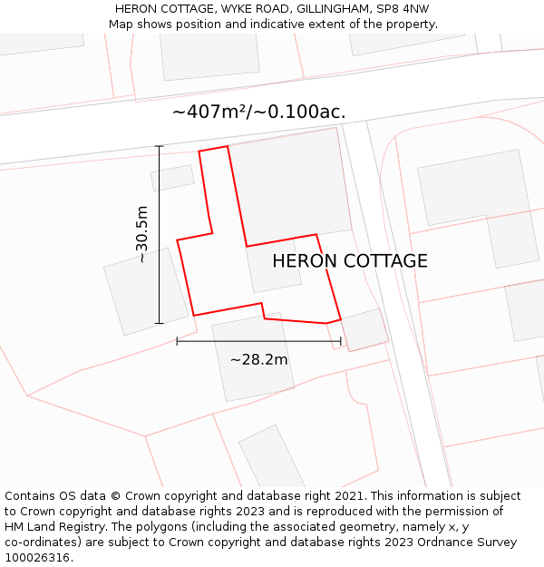 HERON COTTAGE, WYKE ROAD, GILLINGHAM, SP8 4NW: Plot and title map