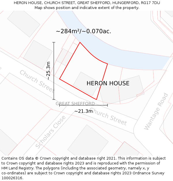 HERON HOUSE, CHURCH STREET, GREAT SHEFFORD, HUNGERFORD, RG17 7DU: Plot and title map