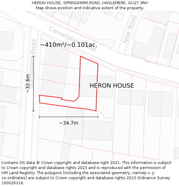 HERON HOUSE, SPRINGFARM ROAD, HASLEMERE, GU27 3RH: Plot and title map