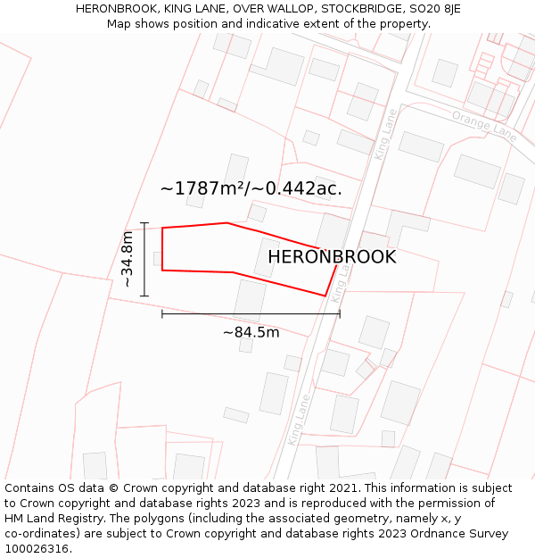 HERONBROOK, KING LANE, OVER WALLOP, STOCKBRIDGE, SO20 8JE: Plot and title map