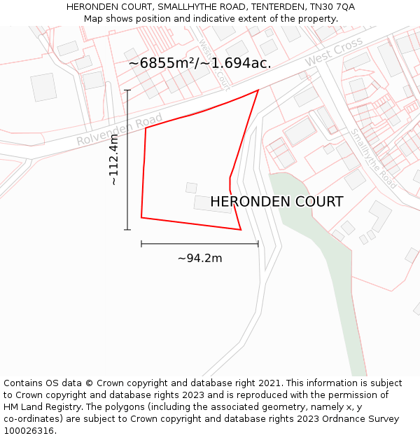 HERONDEN COURT, SMALLHYTHE ROAD, TENTERDEN, TN30 7QA: Plot and title map