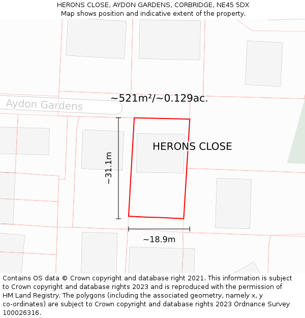 HERONS CLOSE, AYDON GARDENS, CORBRIDGE, NE45 5DX: Plot and title map