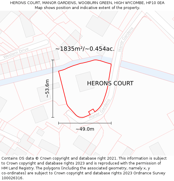 HERONS COURT, MANOR GARDENS, WOOBURN GREEN, HIGH WYCOMBE, HP10 0EA: Plot and title map