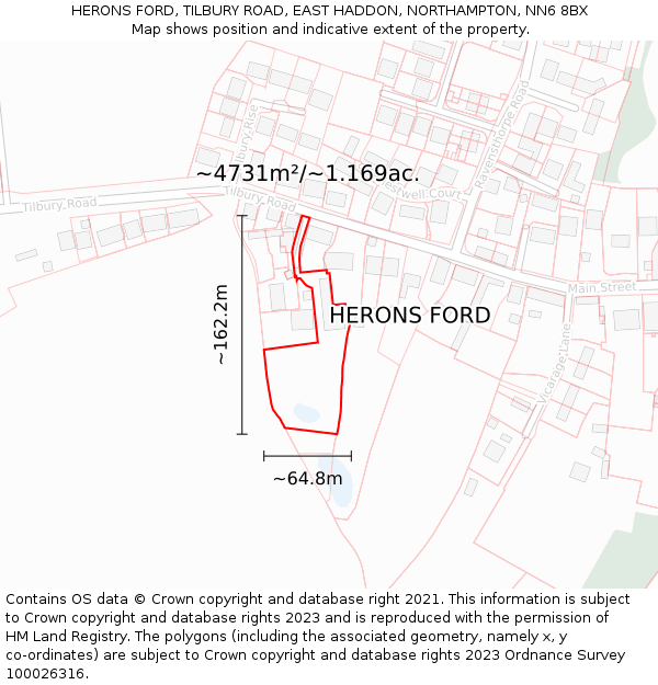 HERONS FORD, TILBURY ROAD, EAST HADDON, NORTHAMPTON, NN6 8BX: Plot and title map