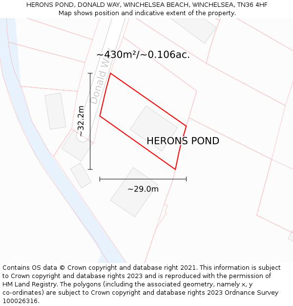 HERONS POND, DONALD WAY, WINCHELSEA BEACH, WINCHELSEA, TN36 4HF: Plot and title map