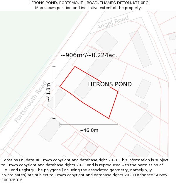 HERONS POND, PORTSMOUTH ROAD, THAMES DITTON, KT7 0EG: Plot and title map