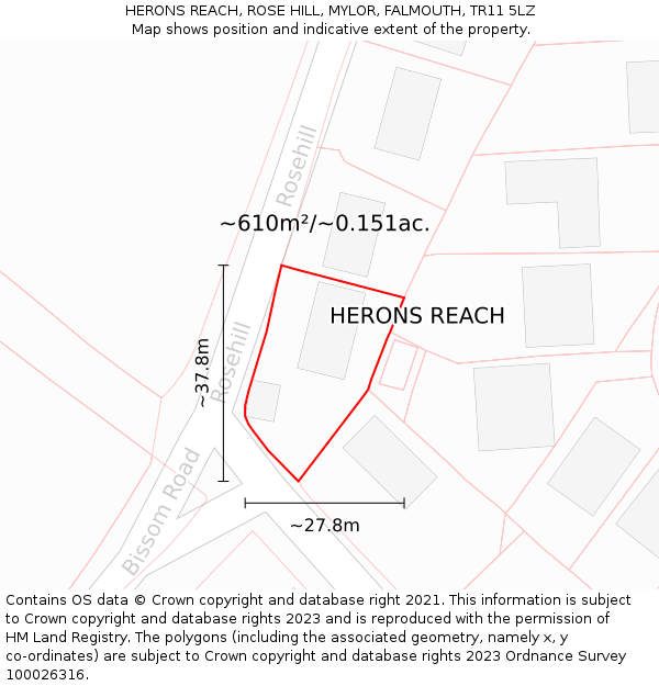 HERONS REACH, ROSE HILL, MYLOR, FALMOUTH, TR11 5LZ: Plot and title map