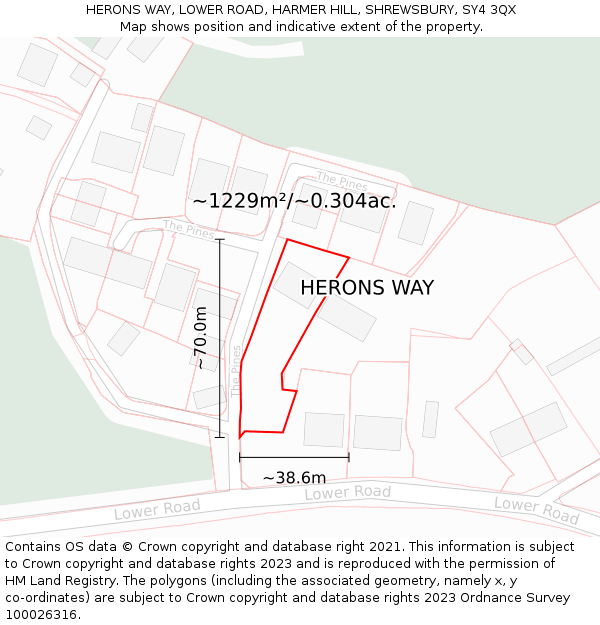 HERONS WAY, LOWER ROAD, HARMER HILL, SHREWSBURY, SY4 3QX: Plot and title map