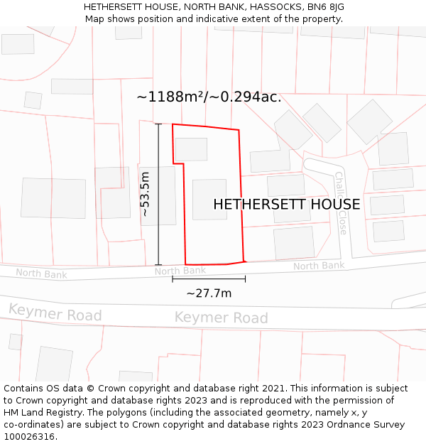 HETHERSETT HOUSE, NORTH BANK, HASSOCKS, BN6 8JG: Plot and title map