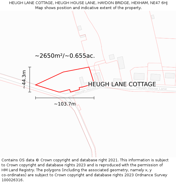 HEUGH LANE COTTAGE, HEUGH HOUSE LANE, HAYDON BRIDGE, HEXHAM, NE47 6HJ: Plot and title map