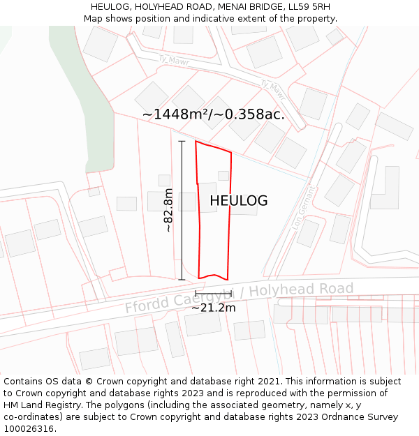 HEULOG, HOLYHEAD ROAD, MENAI BRIDGE, LL59 5RH: Plot and title map