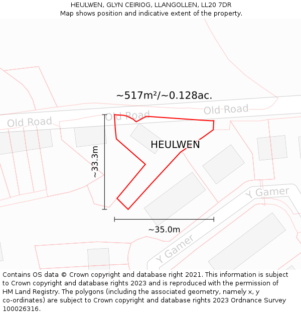 HEULWEN, GLYN CEIRIOG, LLANGOLLEN, LL20 7DR: Plot and title map