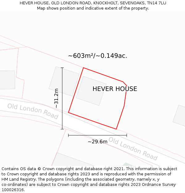 HEVER HOUSE, OLD LONDON ROAD, KNOCKHOLT, SEVENOAKS, TN14 7LU: Plot and title map