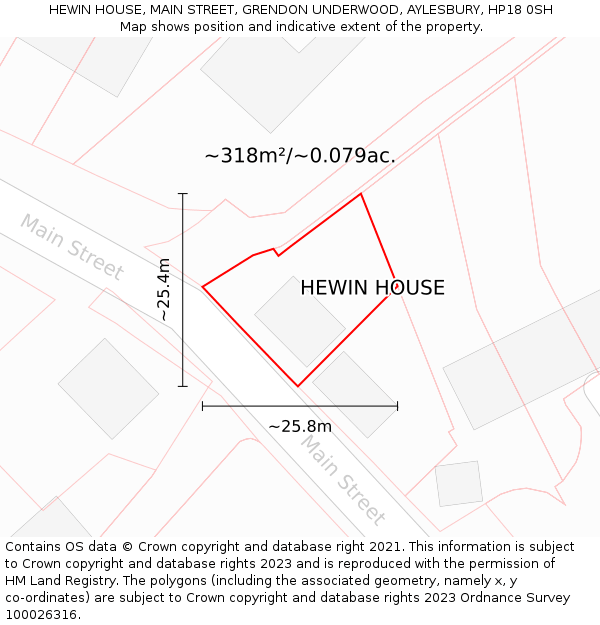 HEWIN HOUSE, MAIN STREET, GRENDON UNDERWOOD, AYLESBURY, HP18 0SH: Plot and title map