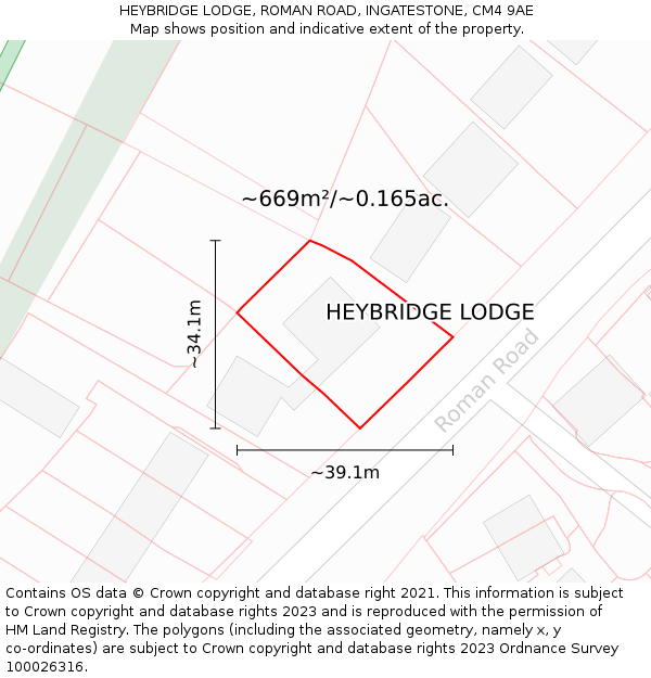 HEYBRIDGE LODGE, ROMAN ROAD, INGATESTONE, CM4 9AE: Plot and title map
