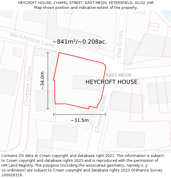 HEYCROFT HOUSE, CHAPEL STREET, EAST MEON, PETERSFIELD, GU32 1NR: Plot and title map