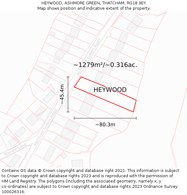HEYWOOD, ASHMORE GREEN, THATCHAM, RG18 9EY: Plot and title map