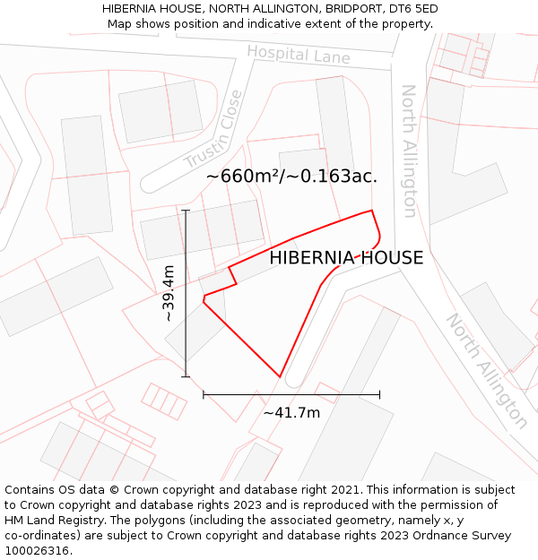 HIBERNIA HOUSE, NORTH ALLINGTON, BRIDPORT, DT6 5ED: Plot and title map