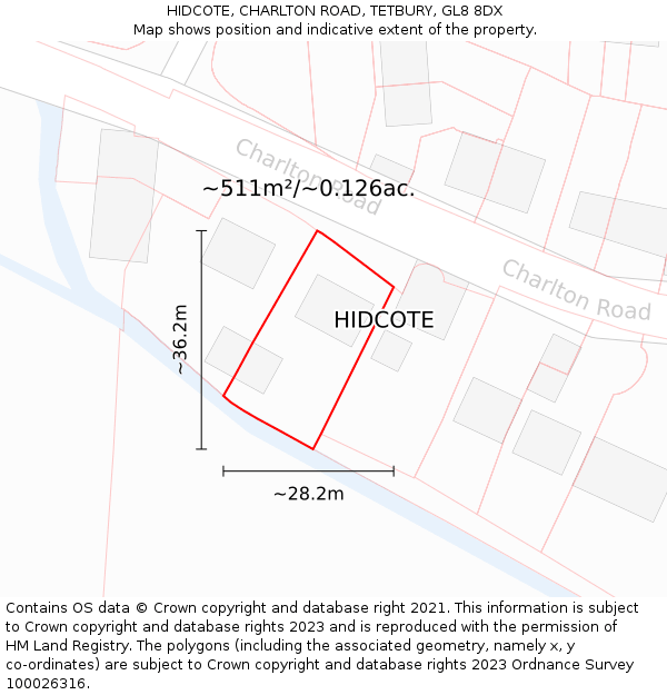 HIDCOTE, CHARLTON ROAD, TETBURY, GL8 8DX: Plot and title map