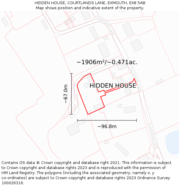 HIDDEN HOUSE, COURTLANDS LANE, EXMOUTH, EX8 5AB: Plot and title map