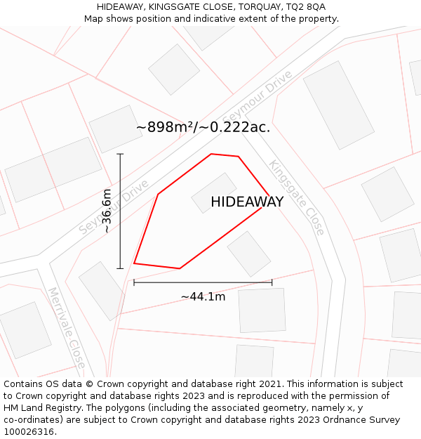 HIDEAWAY, KINGSGATE CLOSE, TORQUAY, TQ2 8QA: Plot and title map