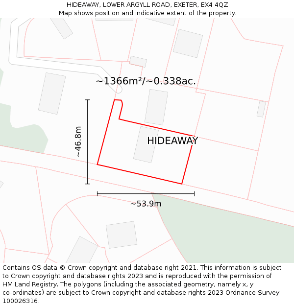 HIDEAWAY, LOWER ARGYLL ROAD, EXETER, EX4 4QZ: Plot and title map