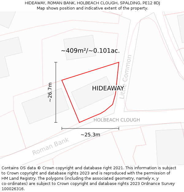 HIDEAWAY, ROMAN BANK, HOLBEACH CLOUGH, SPALDING, PE12 8DJ: Plot and title map